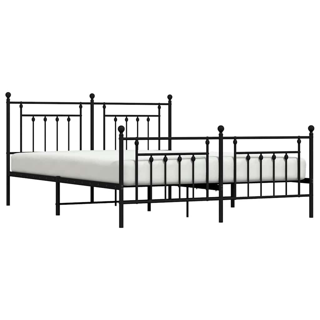 Malowana proszkowo stal rame łóżka z miejscem do przechowywania klasyczna | Metalowa rama łóżka z wezgłowiem i zanóżkiem, czarna, 183x213cm, stabilna konstrukcja stalowa, miejsce do przechowywania,