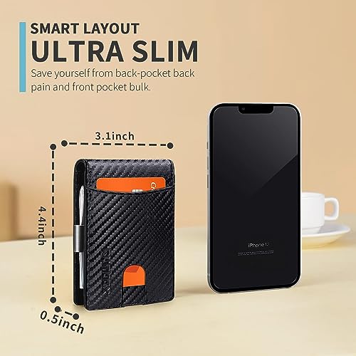 RUNBOX Slim Money Clip Wallets for Men, Minimalist Card Holder Small Leather Bifold RFID Blocking Mens Front Pocket Wallet with 11 Card Slots Gift Box