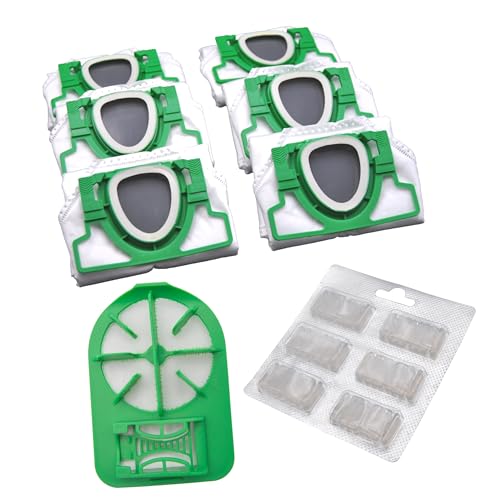 FSProdukte SET 6 Microvlies Staubsaugerbeutel, 1 Motorschutzfilter und 6 Duftblocks passend fuer Vorwerk RB7 RB 7 Service Station Absaugstation VR7 VR 7