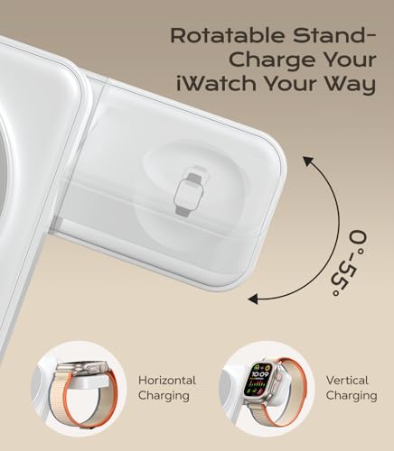 3 in 1 Magnetic Charging Station, 15W Fast Wireless Charger Compatible with MagSafe Charger Stand for iPhone 17 16 15 14 13 12, Apple Watch Charger & AirPods, Foldable Travel Charging Dock, White image 8