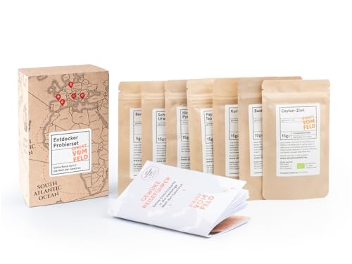 Direkt vom Feld | Entdecker-Probierset | Geschenkset aus 8 BIO Gewürzen mit Rezepten