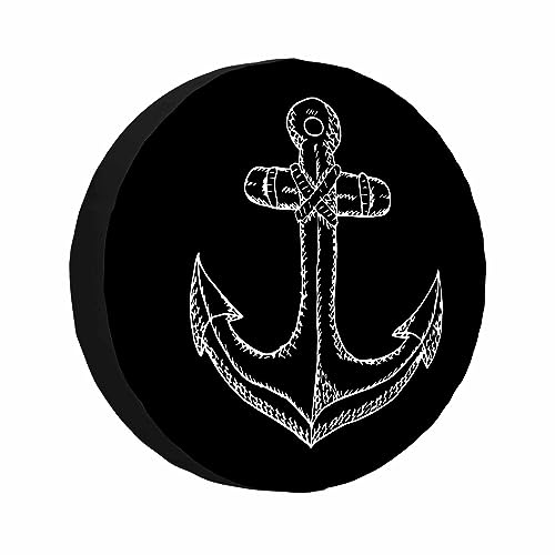 Image of Anchor Pattern Spare Tire Cover Ocean Nautical Ship Anchors Retro Black Weatherproof Universal Wheel Protectors Camper Tire Covers for Trailer Rv Travel(17 inch)