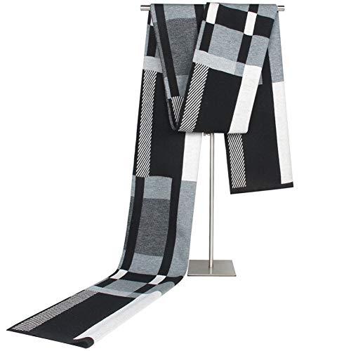 Bufanda de invierno para hombre en tejido suave de cachemir casual con diseño a cuadros negros