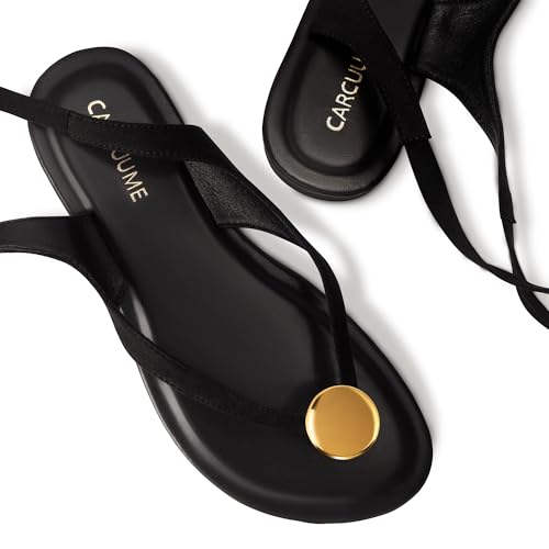 Image of Carcuume Women's Suede Flat Sandals with Metallic Accents Adjustable Strappy Flip Flops for Beach Vacation Casual Outings Cushioned Dressy Slides,MOLAZY-00