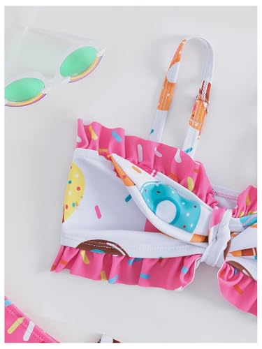 Floerns Toddler Girl's 3 Piece Swimwear Donuts Print Bow Front Bathing Swimsuit with Beach Skirt3