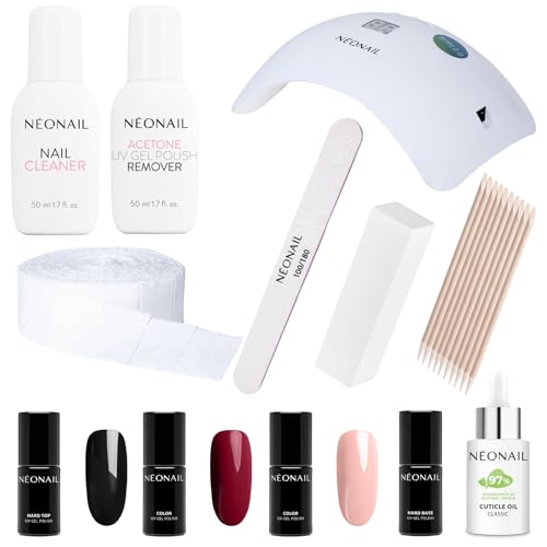 NEONAIL zestaw startowy z lampą LED, 4 x lakier do paznokci 7,2 ml - lampa LED UV - lakier do paznokci UV - Shellac - zestaw do manicure - zestaw startowy Shellac z lampą - zestawy - zestaw do