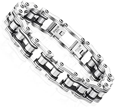 SUE'S SECRET Mens Bracelet Bike Chain Stainless Steel Wristband Cool Motorcycle Link Jewelry Bikers Bangle Valentines Day Gifts for Men Husband Dad Boyfriend