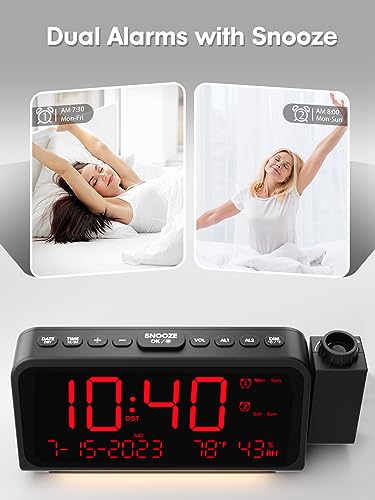 ROCAM Projection Alarm Clock with 180° Ceiling Projector & Digital Display - Image 5