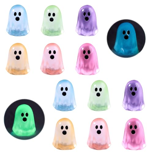12個セット ミニ発光 幽霊 置物 かわいい 樹脂 クラフト飾り ミニチュア ハロウィン 飾り 卓上 盆栽 鉢植え 園芸 ガーデン マイクロ風景DIY 装飾 小道具 ハロウィン デコレーション 可愛いフィギュア (マルチカラー)のサムネイル