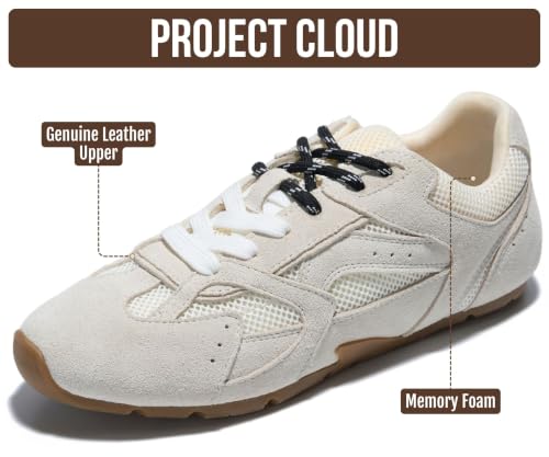 Image of Project Cloud Leather Barefoot Shoes Women - Memory Foam Lace-Up Womens Sneakers - Lightweight & Non Slip Womens Shoes Casual - All-Day Women's Fashion Sneakers for 2026