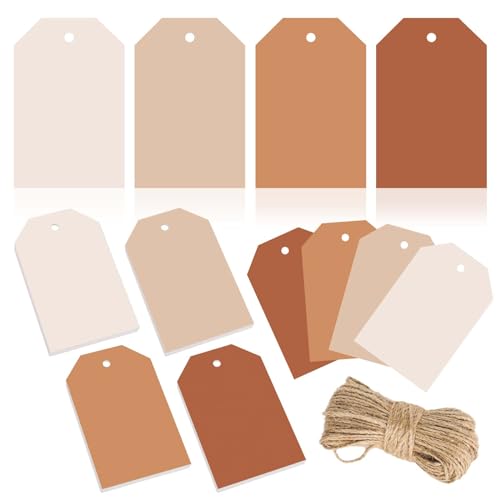 Whaline 120Pcs Terracotta Fall Gift Tags 4 Gradient Solid Colors Hanging Labels with Hemp Rope Bulk Colorful Blank Paper Tags for Birthday Wedding Holiday Fall Party DIY Art Craft Supplies