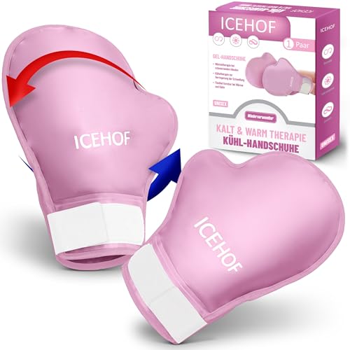 ICEHOF Kühlhandschuhe [2x] Sanfter Stoff - Kühlende Handschuhe für Hände/Finger - Gel-Handschuhe Kältehandschuhe (rosa)