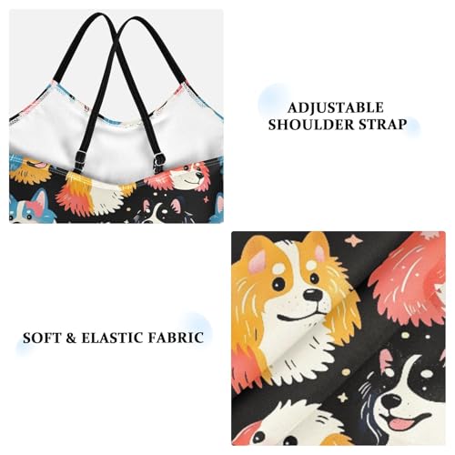 senya Girls Swimsuits One-Piece Swimwear Tie Bathing Suit Beach Summer Round Neck 9-10T Colorful Dog Heads Black Stars3