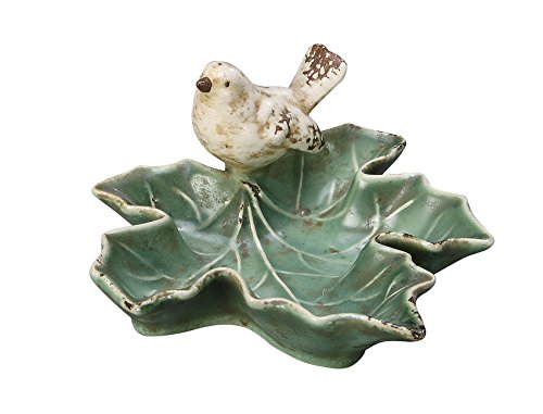 Creative Co-op HD5958 Ceramic Leaf Dish with Bird, Green
