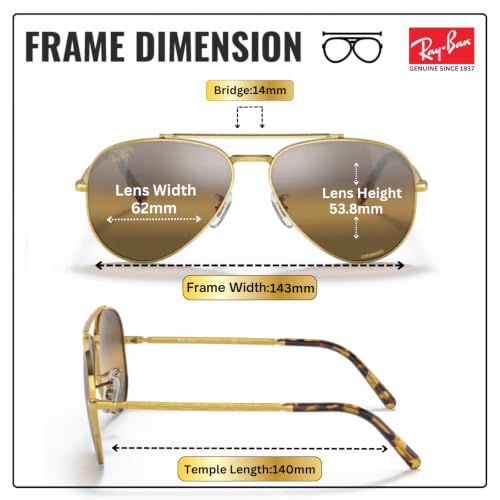 Image of Ray-Ban RB3625 NEW AVIATOR Pilot Shaped Sunglasses for Men & Women with Official RAYBAN Eyewear Kit
