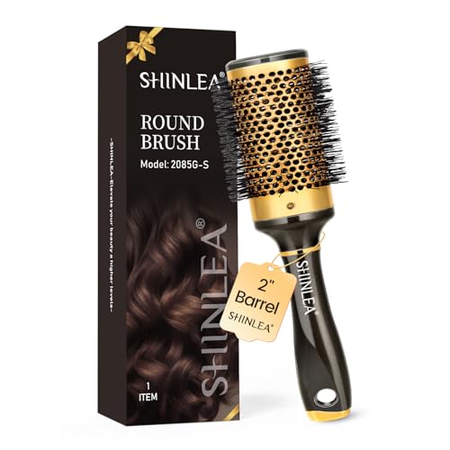 Large Round Brush for Blow Drying, Aluminum Round Hair Brushes for Women, Roller Brush for Blow Drying and Styling, Gold, For Curly and Straight-2 Inch Barrel, 2.95 Inch with Bristles