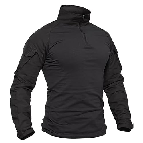 TACVASEN Men’s Tactical Shirt Long Sleeve Combat Shirt 1/4 Zip with Pockets Military Army Paintball Airsoft Breathable