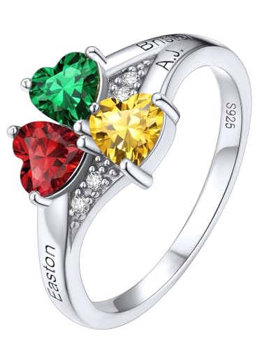 Supcare Mother Ring with Personalized 1-5 Birthstones Custom Sterling Silver Thumb Ring with Family Names Gifts for Mom Girlfriend (with Gift Package)