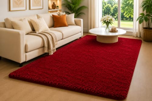 Image of Shaggy Carpet 3x5 Ft for Living Room & Bedroom (Red)