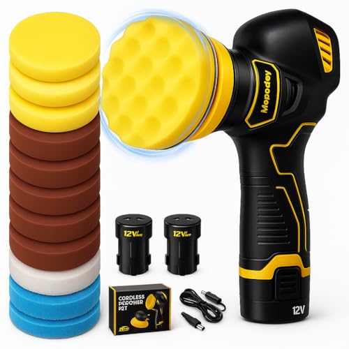 Image of 12V Cordless Car Buffer Polisher - Dual action polisher with 2x1500mAh batteries, adjustable speed (1500-4500 RPM), low noise, lightweight, ideal for car polishing, scratch removal, sanding