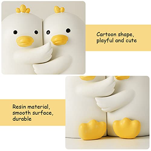 Wayuto 1 Pair Creative Resin Duck Hugging Bookends Book Holder Ends Decorative Book Stoppers Bookends Sculpture Bookend Ornament For Home And Office Bookshelf Decoration White #TOP5