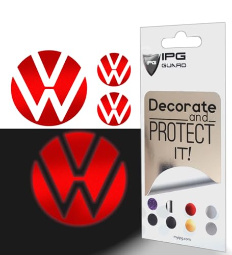 Image of IPG Decal Made for VW 2021 Passat Polo Tiguan Golf Rear /Front Emblem Logo Decals Stickers Set (4 Units) (Reflective Red)