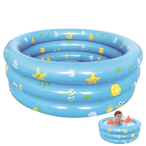 Aufblasbares Schwimmbecken 90cm Kinder Aufblasbares Planschbecken Baby Aufstellpool Aufblasbarem Rund Schwimmbecken Aufblasbare Badewanne Dusche für Outdoor Home Balkon Sommerwasserparty (Blau)