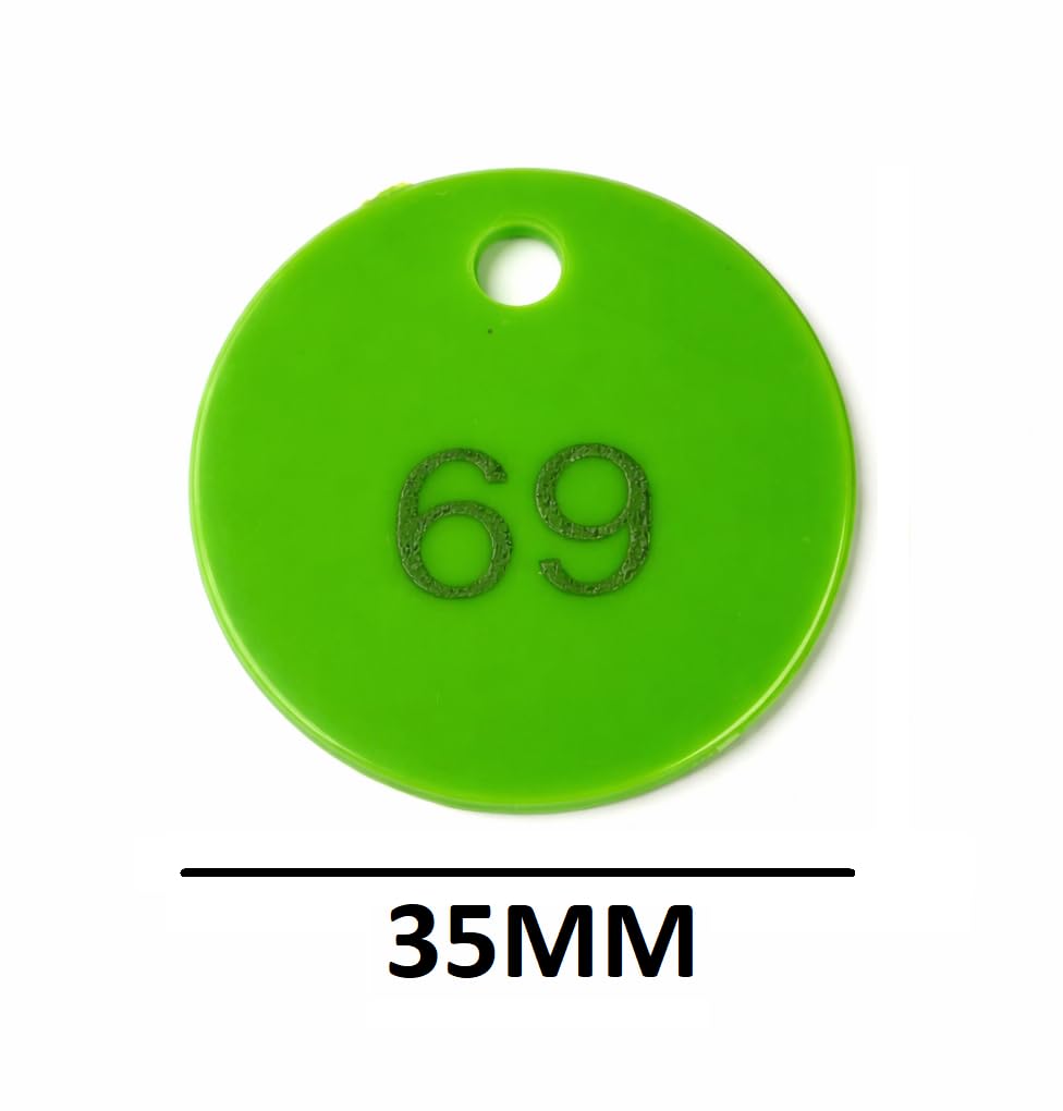 MOREL Green Embossed Plastic Round Shape Token Coin with Hole USE for Shop, Board Games, Stores, Casino, School, Event |1 to 100 Numerical Coins.