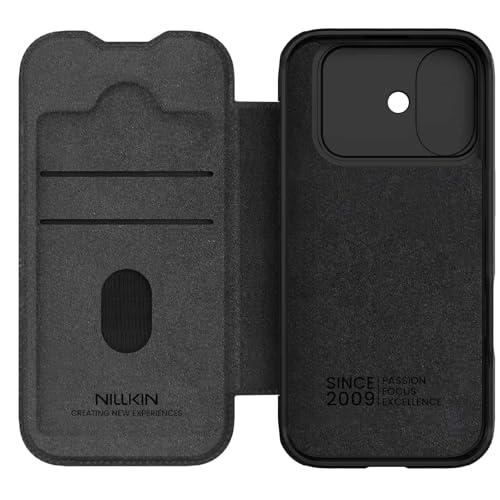 Image of PRITO Nilkin Wallet Flip Case for iPhone 17 with Card Slot and Camera Slider, PU Leather Case Cover, All-Around Protection (Black, iPhone 17)