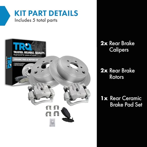 Image of TRQ Rear Brake Pad and Rotor Set Ceramic Solid Rotors Calipers | For 2010-2014 Subaru Legacy 2010-2014 Outback