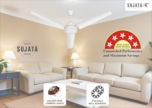 Image of Sujata SBF Air 1200mm BLDC Ceiling Fan | 3 Years Warranty | Savings up to 60% | Remote Control | Fans Ceiling Fans 5 Star | Silent Motor | Inverter Compatible | Living Room & Bedroom (White)