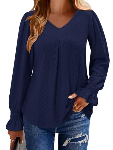 KISSMODA Long Sleeve Fall Shirts For Women V Neck Tunic Tops Embroidered Button Down Knitted Blouses 2025