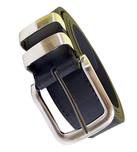 NOAH Double Metal Loop Fashion Bonded Leather Belt For Men in Black – 3.8cm Width, 32-42 Inch2