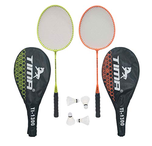 Tima Set of Badminton Rackets, Pair of Rackets, Lightweight & Sturdy, with 4 Feather SHUTTLECOCKS, for Professional & Beginner Players, Cover Included