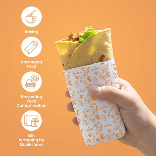 Image of Claret Oil Grease Proof Food Wrapping Paper | 9+2 Meter Roll | Eco-Friendly Non-Stick Butter Paper For Burgers Snacks Sandwiches (Pack Of 6)