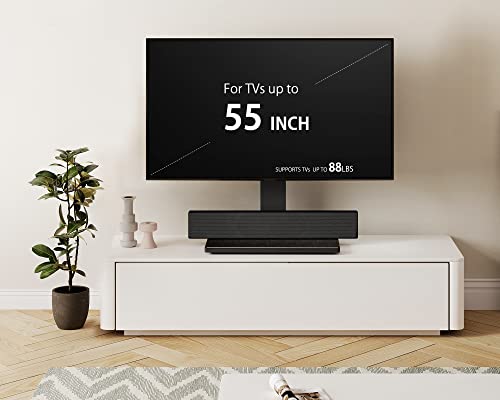 FITUEYES Universal TV Mount Stand Table Top TV Stand for 27-55 inch TVS Height Adjustable TV Stand Mount, Glass Base, Black