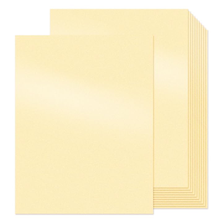 50 Sheets Cream Shimmer Cardstock 8.5" x 11" Metallic Paper,250Gsm/92 lb Shiny Yellow Paper,Card Stock Printer Paper for Invitations,Birthday,Card Making,DIY Craft