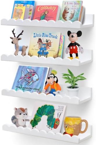 Scalloped Shelves - Set of 4 Pre-Assembled 15.6inch White Floatin...