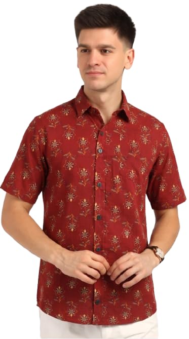 Image of BLOCKS OF INDIA Cotton Hand Block Print Half Sleeves Summer Shirt for Men