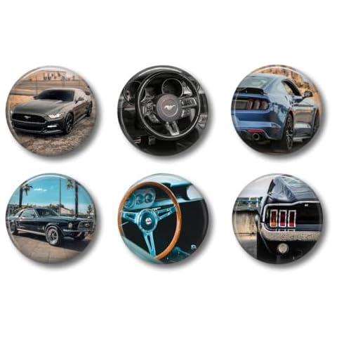 Mustang Locker Magnets Sports Cars - Set of 6 - Man Cave Shop Cute Whiteboard Refrigerator Magnets for Fridge Home School or Office Cover