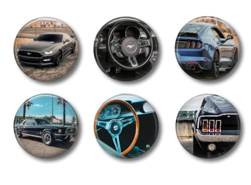 Mustang Locker Magnets Sports Cars - Set of 6 - Man Cave Shop Cute Whiteboard Refrigerator Magnets for Fridge Home School or Office