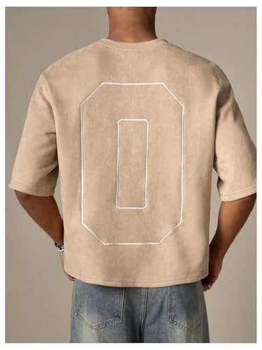 GORGLITTER Men's Cropped T Shirt Boxy Crop Tees Top Number Graphic Short Sleeve Crewneck Faux Suede Shirts Streetwear3