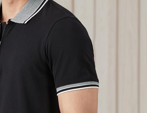 Image of Amazon Brand - Symbol Men's Cotton Rich Solid Zipper Polo Collar Tshirts | Half Sleeves | Plain-Regular Fit (Available in Plus Sizes)