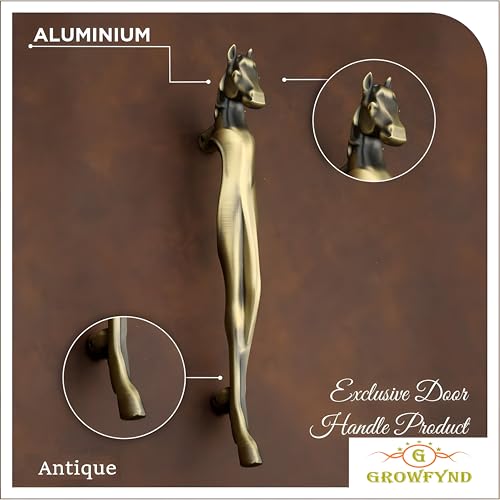 Image of Aluminum Horse Door Handles for Main Door Pull Handle Main Glass & Wooden Door Handle Pull & Push Handle Door Accessories Handle Home Decor Door Hardware Antique Brass (Pack of 1, 15 Inch)
