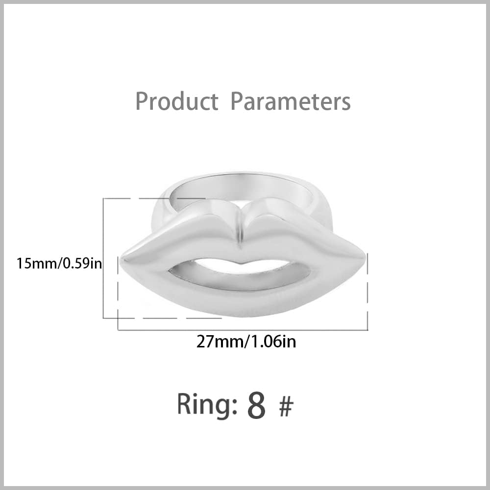 Hebelee Unique Lip Statement Ring for Women Girls Stainless Steel Wide Band Finger Rings Comfort Fit Fashion Simple Cute Jewelryfor Friend Size 8 - Image 6