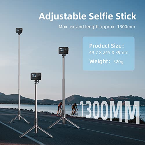 AFAITH Palo Selfie Trípode(1.2M) Accesorios para GoPro Hero 11/10/9 8 Black MAX, Selfie Stick con Bluetooth+Clip Aleación de Aluminio Monopié para GoPro Hero 11/10/9 8 Black MAX