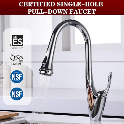 Image of sumerain Kitchen Faucet with Pull Down Sprayer, Modern Single Handle Single Hole Kitchen Sink Faucet Chrome,Stainless Steel