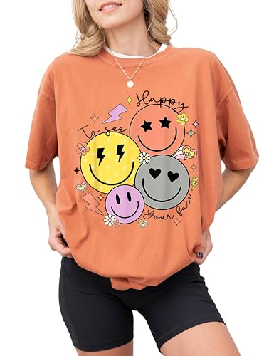 Back to School Teacher Smiley Face Retro Pop Art T-Shirt for All Ages 15-30 with Positive Pastel Colors Graphic Tee Schoold Staff Shirt for First Graders