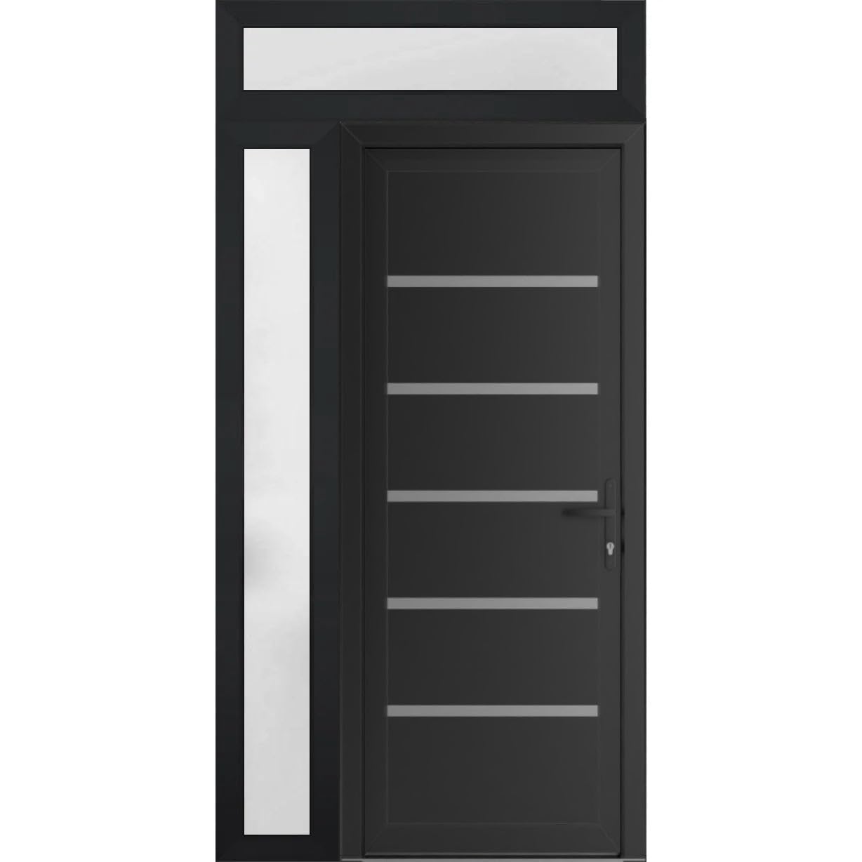 VDOMDOORS Front Exterior Door Prehung 36 x 80 inches | Manux 8415 Matte Black | Entry Door with Frame | Metal Sidelite Transom | 1 Sidelites 16" Transom 14" | Left Hand | Front Entry