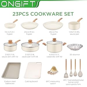 23 Pcs Ceramic Pots and Pans Set Nonstick, Kitchen Cookware Sets, with Frying Pan, Saucepan, Saute Pan, Lightweight Cooking Set with Stay-Cool Wood Handles, NO PFAS and PFOA, Light Wood 23 Pcs Ceramic Pots and Pans Set Nonstick Kitchen Cookware Sets with Frying Pan Saucepan Saute Pan Lightweight Cooking Set with Stay Cool Wood Handles NO PFAS and PFOA Light Wood